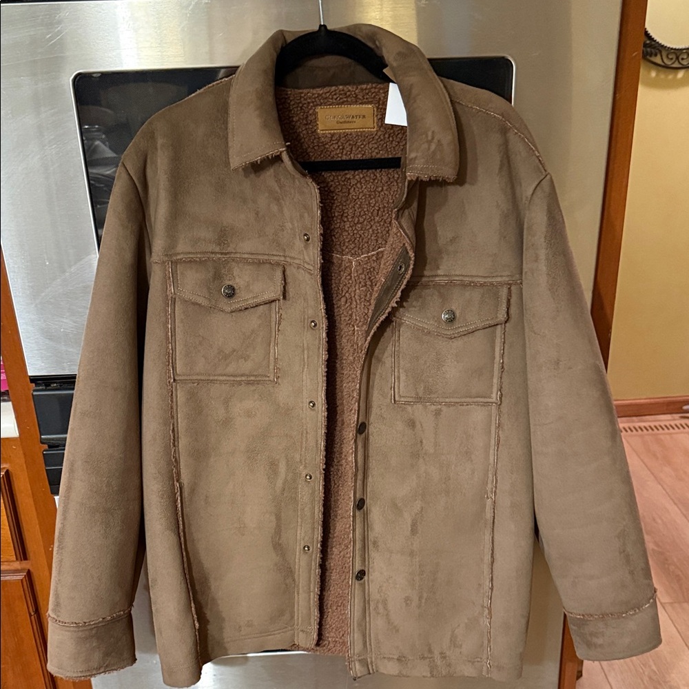 Boxy Oversized Sherpa-Lined Brown Shirt Jacket